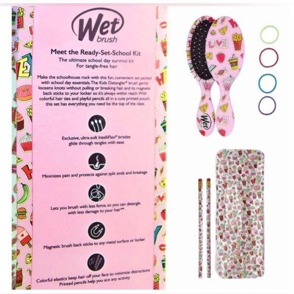 Wet Brush School Kit Hair Detangling brush w/Hair Bands, Pencils & Pouch - Picture 3 of 3